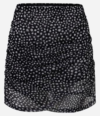 Saída de Praia Saia com Tule Estampado de Poá e Franzido