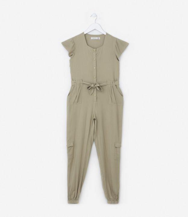 Macacão Jogger Infantil em Viscose Twill com Amarração - Tam 5 a 14 Anos - 1