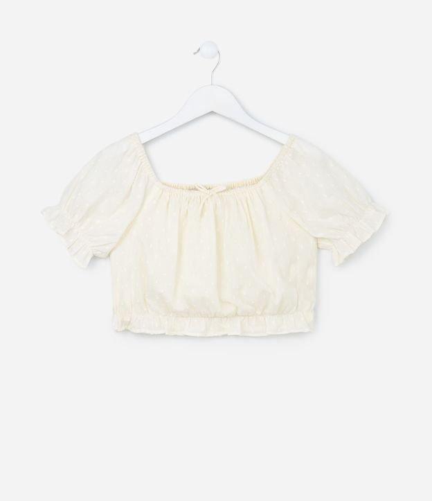 Blusa Cropped Infantil Texturizada com Lacinho - Tam 5 a 14 Anos - 1
