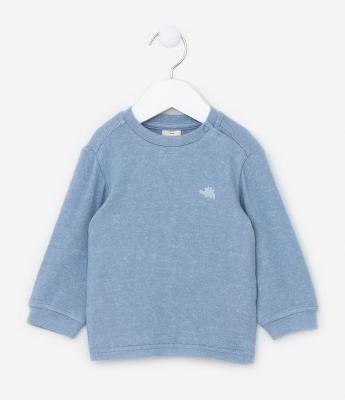 Blusão Infantil em Tricô com Efeito Flanelado e Bordado de Dino - Tam 0 a 18 Meses