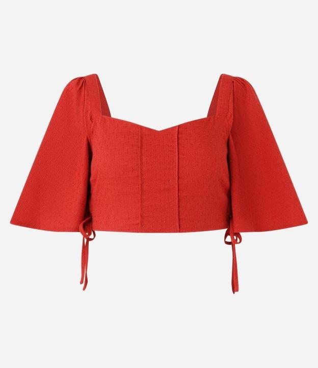 Blusa Cropped com Textura Maquinetada e Amarração Lateral - 1
