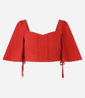 Blusa Cropped com Textura Maquinetada e Amarração Lateral - 1