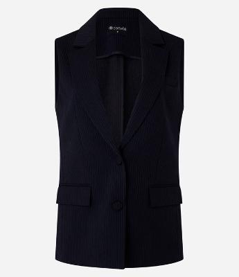 Colete Ponto Roma Listra Risca de Giz com Dois Botões e Bolsos Frontais