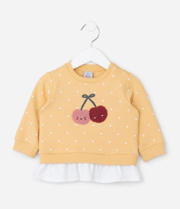 Blusão Infantil com Babado Contrastante e Cerejas Bordadas - Tam 0 a 18 meses - 1