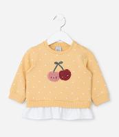 Blusão Infantil com Babado Contrastante e Cerejas Bordadas - Tam 0 a 18 meses - 1