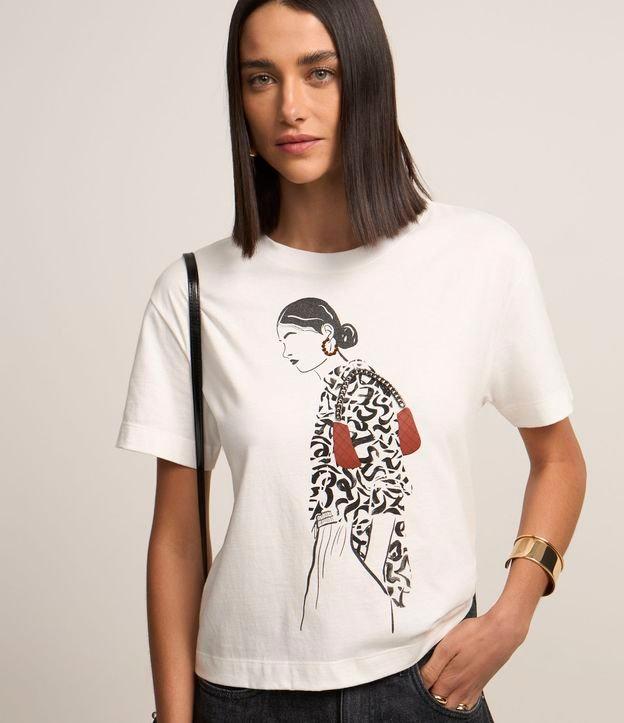 Camiseta Manga Curta Estampa Mulher de Perfil - 1
