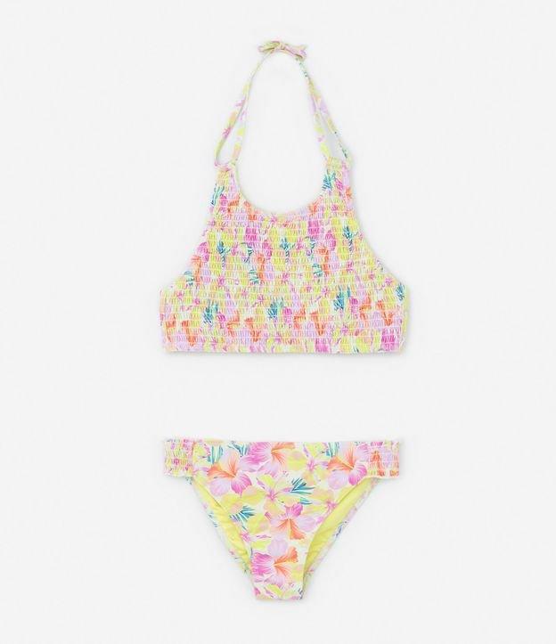 Biquíni Infantil com Lastex e Estampa Floral de Hibiscus - Tam 5 a 14 anos - 1