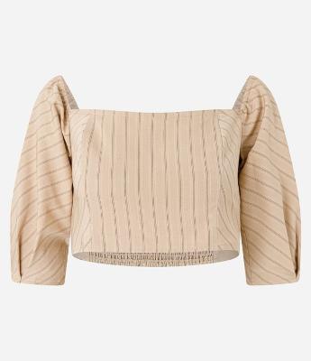 Blusa Ombro a Ombro Alfaiatada com Manga Bufante