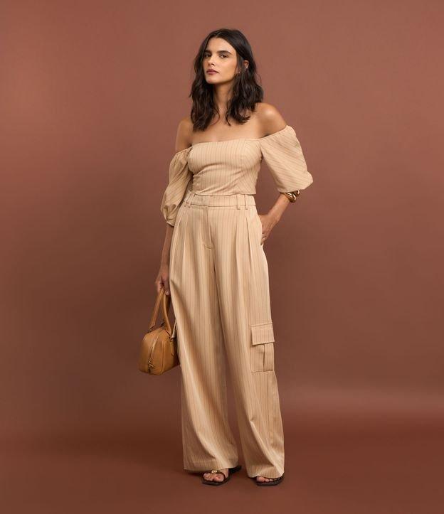 Blusa Ombro a Ombro Alfaiatada com Manga Bufante - 2