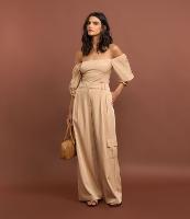 Blusa Ombro a Ombro Alfaiatada com Manga Bufante - 2