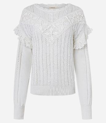 Blusão em Tricot Manga Longa com Detalhe no Decote e Babados na Cava