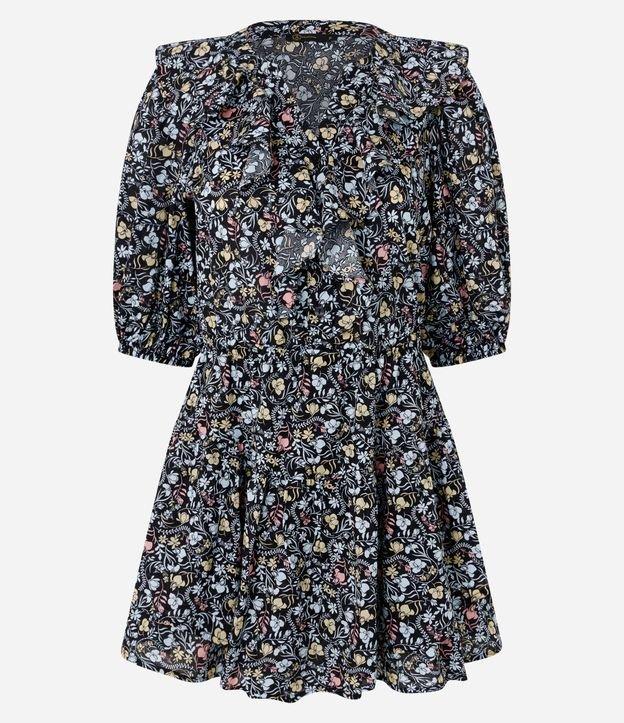 Vestido Curto Tricoline com Babado Jabô e Estampa Floral - 1