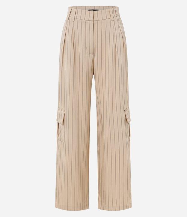 Calça Wide Leg Alfaiatada com Listras e Bolso Cargo - 1