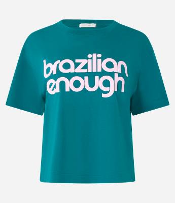Camiseta Alongada em Algodão com Estampa Brazilian Enough