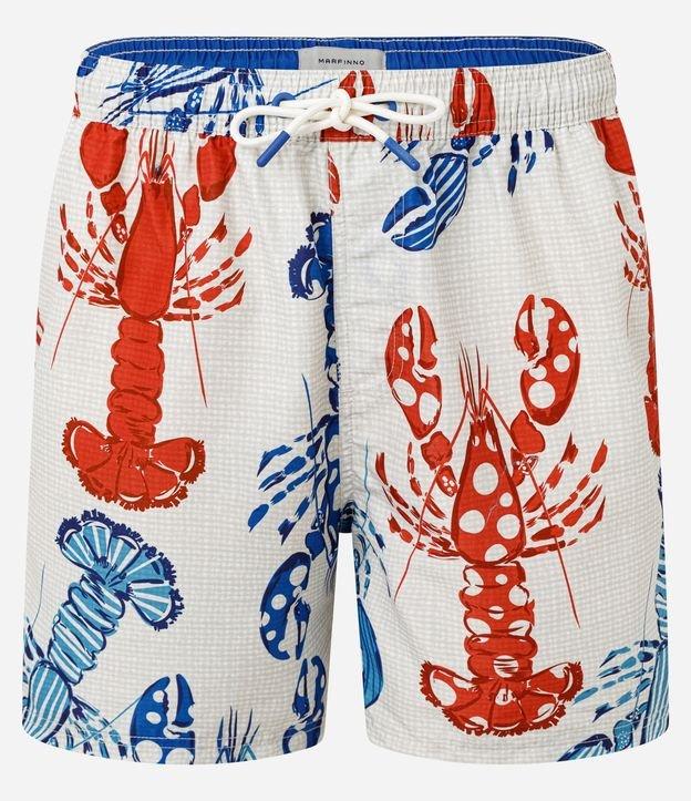 Bermuda em Microfibra com Cós Elástico e Estampa de Lagostas - 1