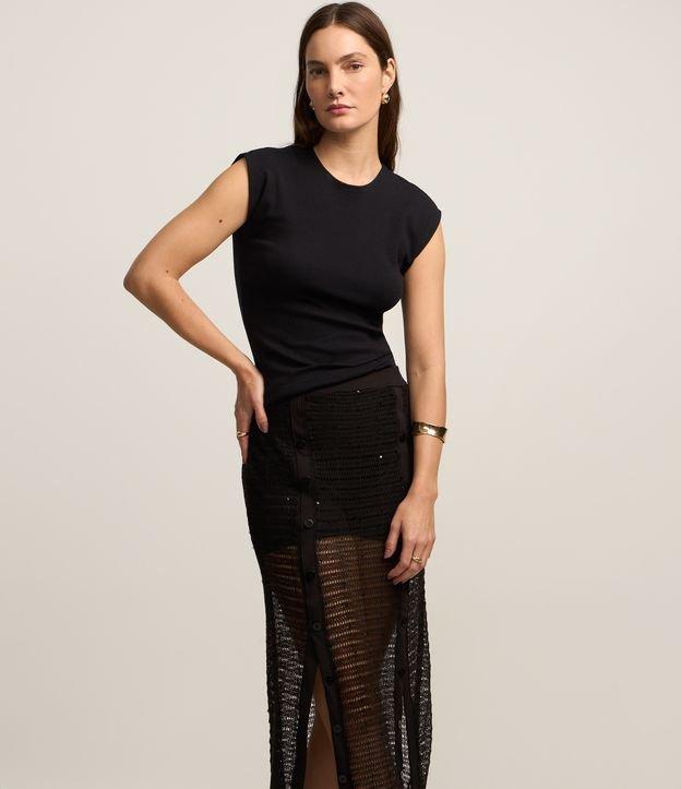 Saia Midi em Efeito Crochê com Paetês e Fendas - 1