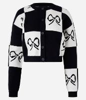 Cardigan Curto em Tricô com Blocos de Cor e Estampa de Laços - 1