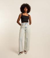 Calça Wide Leg em Jeans Delavê com Brilhos Aplicados - 2