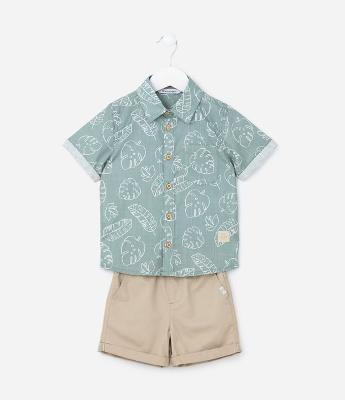 Conjunto Infantil com Estampa Folhagens - Tam 1 a 6 Anos