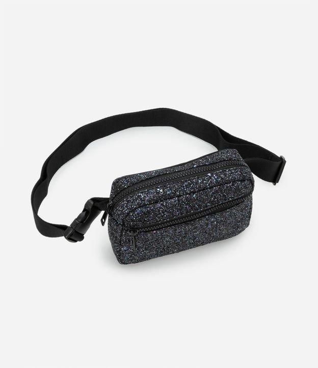 Pochete Pequena com Glitter Bolso Frontal e Alça com Gorgorão - 1