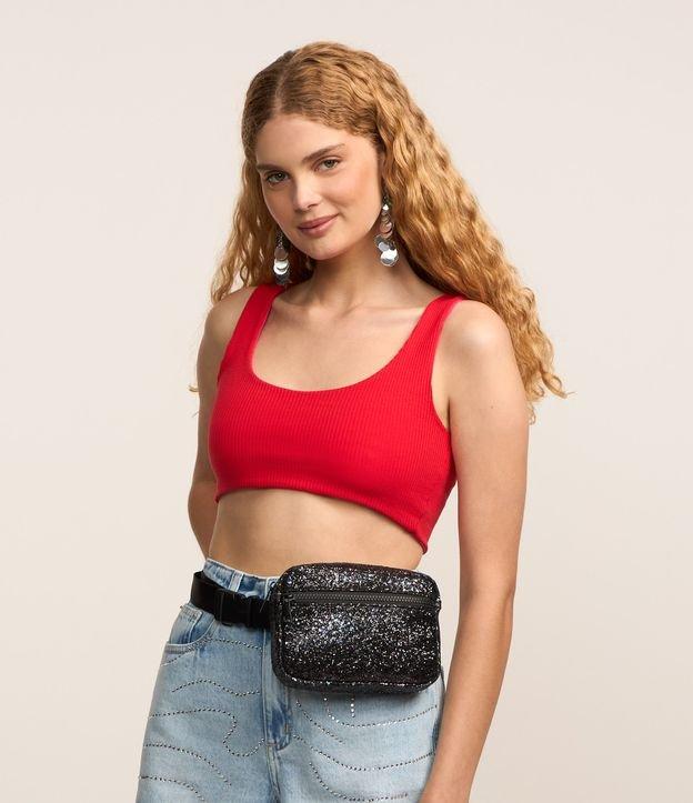Pochete Pequena com Glitter Bolso Frontal e Alça com Gorgorão - 2