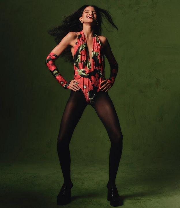 Maio em Microfibra com Decote Profundo e Estampa Floral - 3