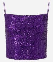 Blusa de Alça Cropped em Paetê Metalizado e Decote Degagê - 1