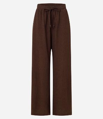 Calça Pantalona Texturizada com Cordão no Cós Elástico