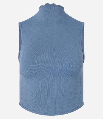 Blusa sem Manga em Poliamida Seamless e Gola Alta com Frufru
