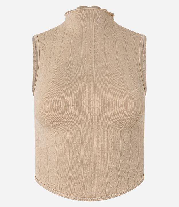 Blusa sem Manga em Poliamida Seamless e Gola Alta com Frufru - 1