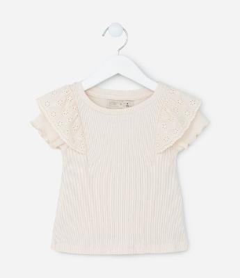 Blusa Infantil em Ribana com Babadinho Broderie - Tam 1 a 5 Anos