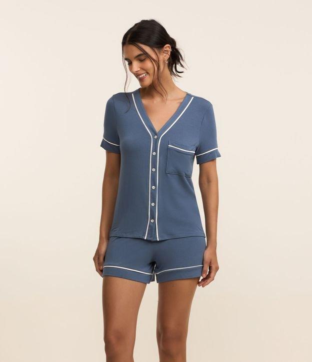 Pijama Short Doll Americano com Detalhes Contrastante e Mangas Curtas - 3