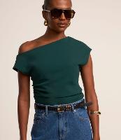 Blusa Manga Curta Assimétrica em Crepe com Drapeado na Lateral - 2