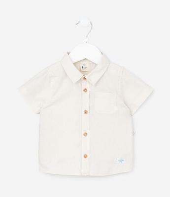 Camisa Polo Infantil em Linho com Bolsinho - Tam 0 a 18 meses