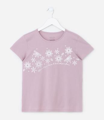 Camiseta Infantil com Estampa Floral - Tam 5 a 14 Anos