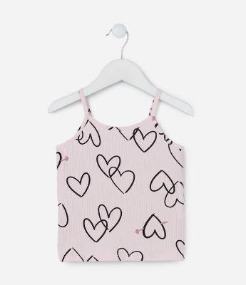 Regata Infantil Canelada Estampada de Corações - Tam 1 a 5 anos