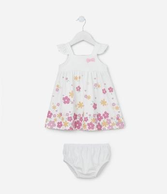 Vestido Alcinha Infantil Estampado de Flores e Calcinha - Tam 0 a 18 meses
