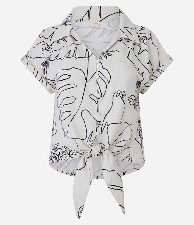 Blusa em Viscose com Amarração e Folhagens Estampadas - 1