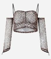 Blusa Cropped em Tule com Estampa de Oncinha e Luvas no Punho - 1