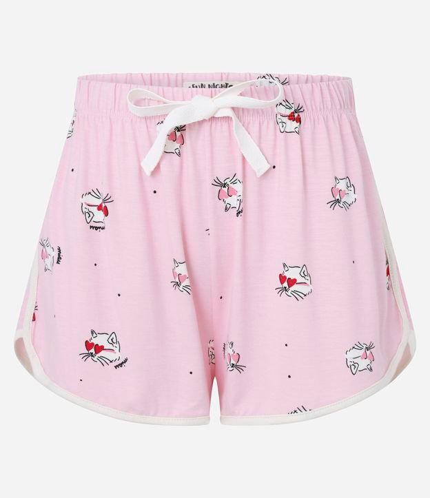Short de Pijama em Viscose Estampado de Gato - 1