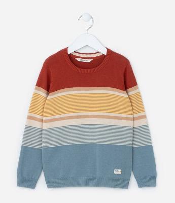 Blusão Infantil em Tricô com Estampa de Listras - Tam 1 a 6 Anos