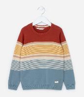Blusão Infantil em Tricô com Estampa de Listras - Tam 1 a 6 Anos - 1