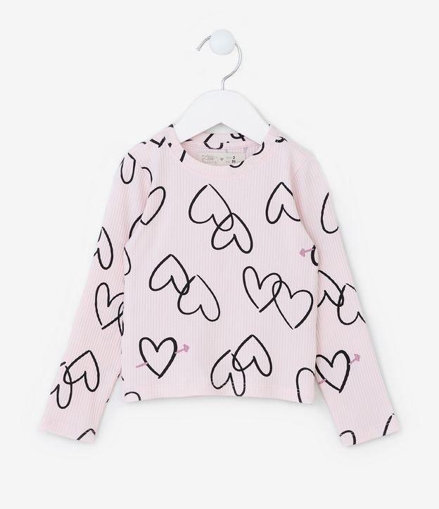 Blusa Infantil Canelada com Estampa Corações - Tam 1 a 6 Anos - 1