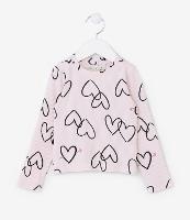 Blusa Infantil Canelada com Estampa Corações - Tam 1 a 6 Anos - 1