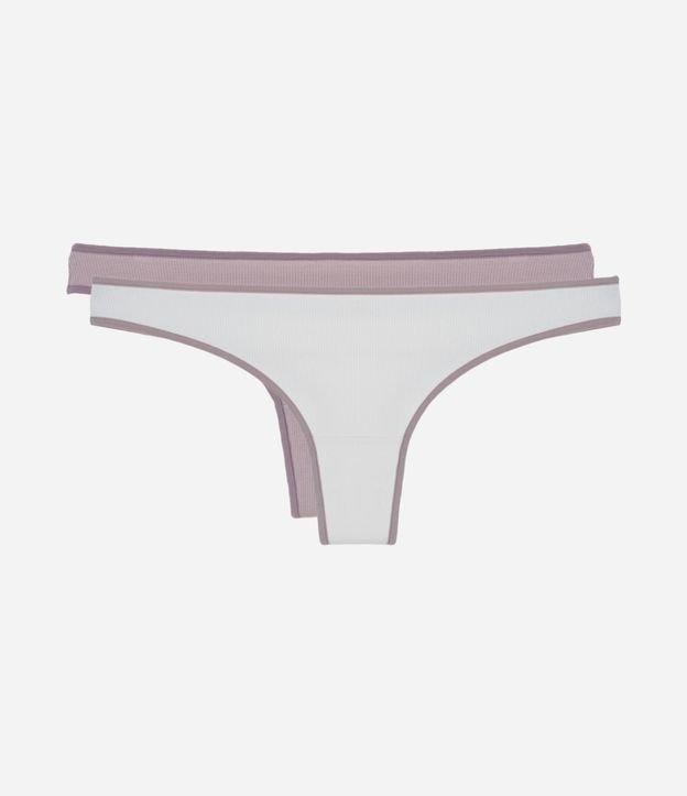 Kit 02 Calcinhas Biquíni Fio em Algodão Texturizadas com Detalhes Contrastantes - 1