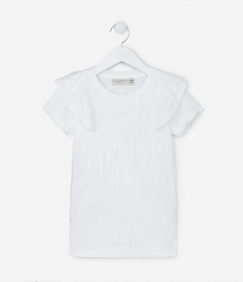 Blusa Infantil em Ribana com Babados Broderie - Tam 5 a 14 Anos