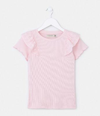 Blusa Infantil em Ribana com Babados Broderie - Tam 5 a 14 Anos