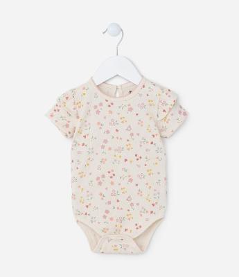Body Infantil com Babado e Estampa Flora - Tam 0 a 18 meses