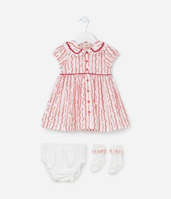 Vestido Infantil com Estampa de Coração e Babado na Gola - Tam 3 a 18 meses