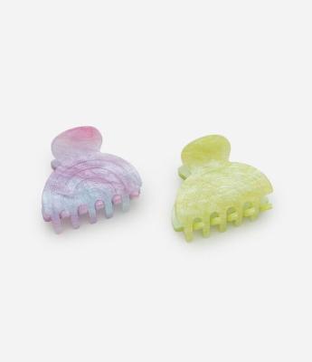 Kit 02 Piranhas de Cabelo Formato Arco íris com Glitter em Plástico